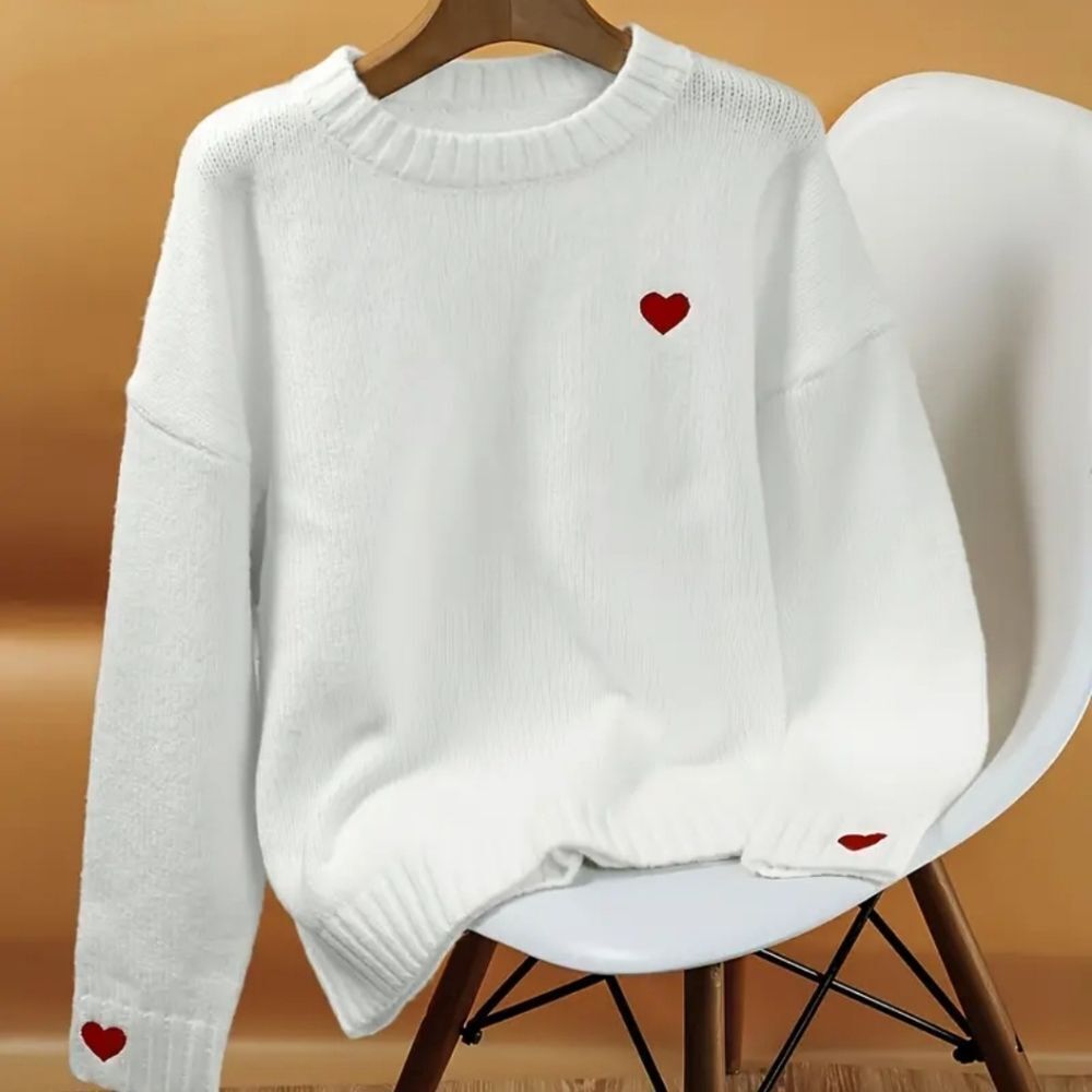 SHEIN White Sweater with Red Heart Details